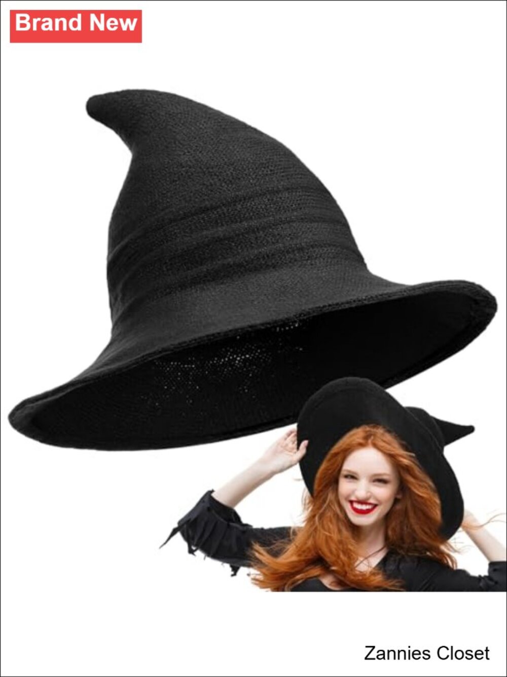 👻 Knitted Witch Hat Wide Brim Pointed Cap Halloween Costume Accessory